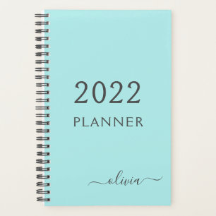 Agenda 2022 Azul Aquamarina Feminino Nome Monograma Scrip