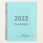 Agenda 2022 Azul Aquático Verde Claro Feminino Monograma<br><div class="desc">2022 Azul Aquático Verde Claro Monograma Adicione Seu Próprio Nome em Letra Cursiva. Isso torna o presente perfeito para aniversário de 16 anos,  casamento,  chá de noiva,  aniversário de casamento,  chá de bebê ou festa de despedida de solteira para alguém que ama luxo e estilos chiques.</div>