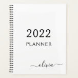 Agenda 2022 Black White Girly Script Monograma Nome Moder<br><div class="desc">Monograma branco e preto 2022 Adicionar seu próprio nome de script 2021 Planejador de evento de casamento de calendário. Isto faz o doce e perfeito aniversário de 16 anos, casamento, chá de panela, aniversário, chá de fraldas ou festa de solteira presente para alguém que ama luxo de luxo e estilos...</div>