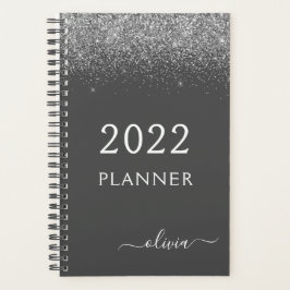 Agenda 2022 Cinza Prateado Glamour Monograma Nome