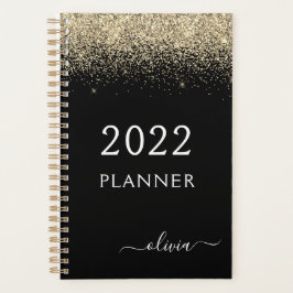 Agenda 2022 Dourado Preto Brilho Glam Monograma
