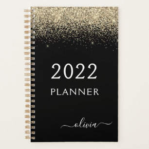 Agenda 2022 Dourado Preto Brilho Glam Monograma