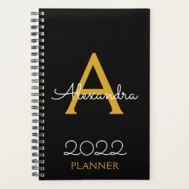 Agenda 2022 Dourado Preto Monograma Elegante