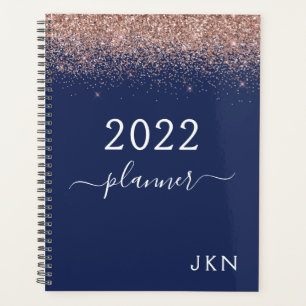 Agenda 2022 Dourado Rosa Azul Naval Brilho Monograma