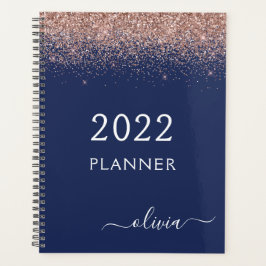 Agenda 2022 Dourado Rosa Azul Naval Brilho Monograma
