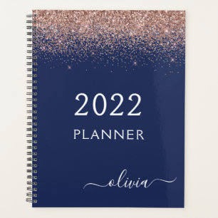 Agenda 2022 Dourado Rosa Azul Naval Brilho Monograma