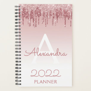 Agenda 2022 Dourado Rosa Blush Brilho Glitter Monograma