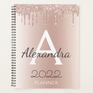 Agenda 2022 Dourado Rosa - Monograma Brilhante Rosa Femin