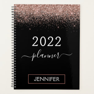 Agenda 2022 Dourado Rosa Rubor Rosa Preto Brilho Monogram