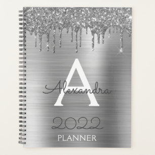 Agenda 2022 Glamour Monograma Brilho Prata Moderno