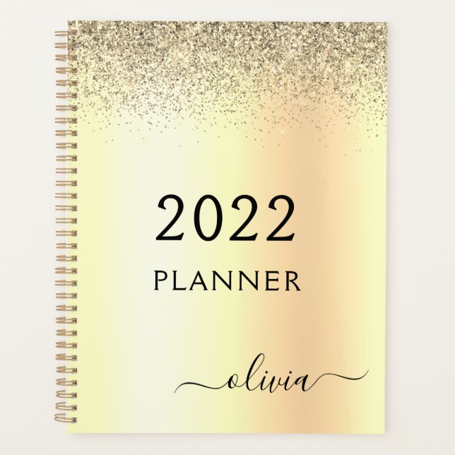 Agenda 2022 Glitter de Metal Monograma Nome Glam (Frente)