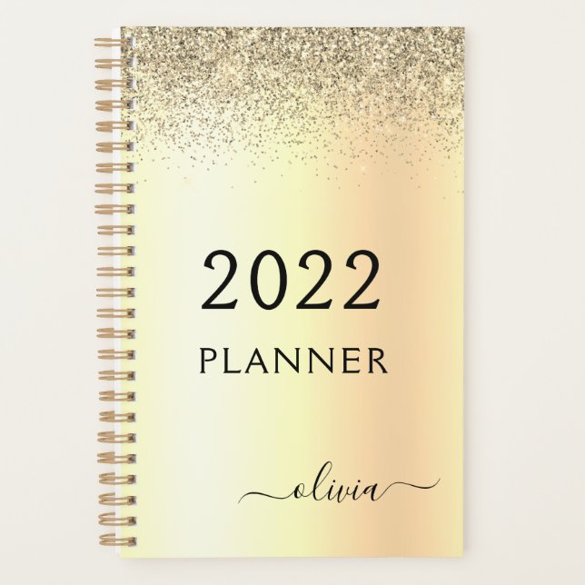 Agenda 2022 Glitter de Metal Monograma Nome Glam (Frente)