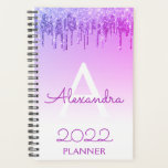 Agenda 2022 Glitter Roxo Monograma Brilho<br><div class="desc">Caderno de Planejamento Espiral com Nome e Inicial Monograma Glitter Roxo 2022. Este é o presente perfeito para aniversário de 16 anos,  casamento,  chá de noiva,  aniversário de casamento,  chá de bebê ou despedida de solteira para alguém que ama luxo e estilos chiques.</div>