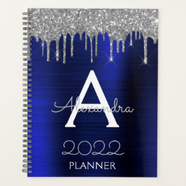 Agenda 2022 Monograma Brilho Azul Marinho Prata