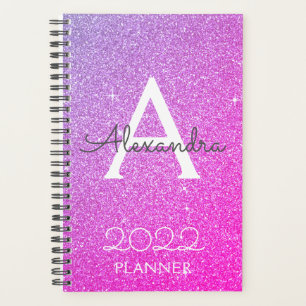 Agenda 2022 Monograma com Brilho Glitter Rosa Roxo
