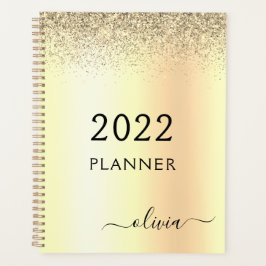 Agenda 2022 Monograma de Metal Brilho Dourado Glam Nome