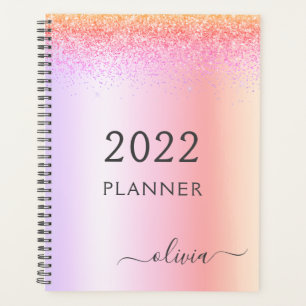 Agenda 2022 Monograma Glitter Pastel Arco-Íris Feminino