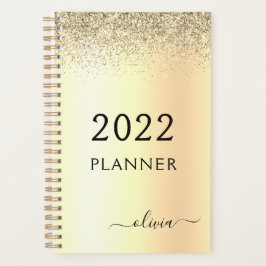 Agenda 2022 Monograma Metálico Brilho Dourado Glam Nome