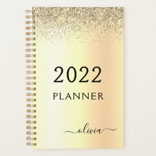 Agenda 2022 Monograma Metálico Brilho Dourado Glam Nome