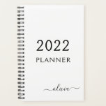 Agenda 2022 Nome Moderno Feminino em Script Monograma Pre<br><div class="desc">2022 Calendário de Casamento com Nome em Script Branco e Preto Planner de Eventos. Faz um presente perfeito para alguém que ama luxo e glamour para datas como aniversário de 16 anos,  casamento,  chá de noiva,  aniversário de casamento,  chá de bebê ou despedida de solteira.</div>