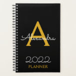 Agenda 2022 Ouro Preto Monograma Elegante<br><div class="desc">2022 Ouro Preto Monograma Nome e Inicial Caderno Espiral Planejador. Isso torna o presente perfeito para aniversário de 16 anos,  casamento,  chá de noiva,  aniversário de casamento,  chá de bebê ou despedida de solteira para alguém que ama luxo glamoroso e estilos chiques.</div>