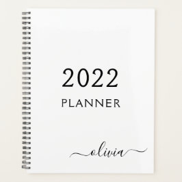 Agenda 2022 Preto Branco Feminino Script Monograma Nome M