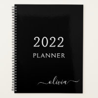 2022 Preto Branco Script Monograma Nome Moderno Fe