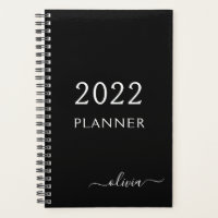 2022 Preto Branco Script Monograma Nome Moderno Fe