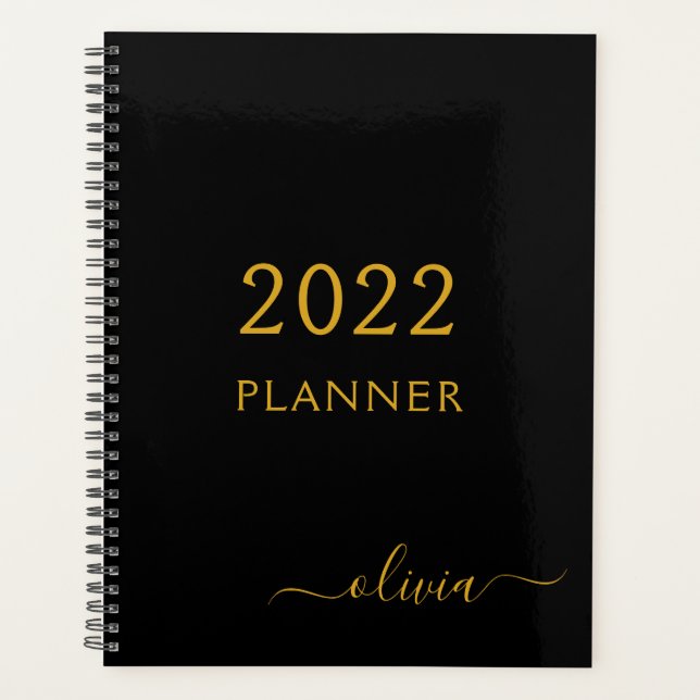 Agenda 2022 Preto Dourado Nome Script Monograma Moderno F (Frente)