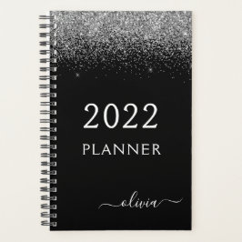 Agenda 2022 Preto Prateado Brilho Glitter Glam Monograma