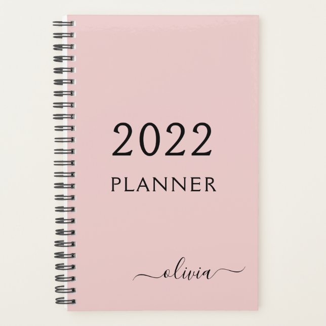Agenda 2022 Rosa Corado Feminino Monograma Nome Moderno S (Frente)