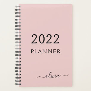 Agenda 2022 Rosa Corado Feminino Script Monograma Nome Mo