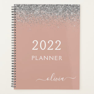 Agenda 2022 Rosa Dourada Blush Rosa Prata Brilho Monogram