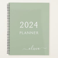 2022 Sage Green Script Monograma Name Modern