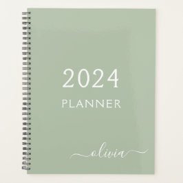 Agenda 2022 Sage Green Script Monograma Name Modern