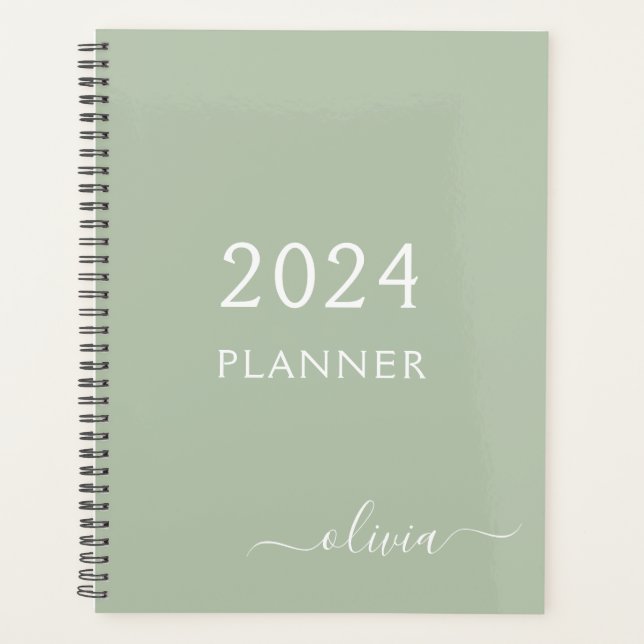 Agenda 2022 Sage Green Script Monograma Name Modern (Frente)