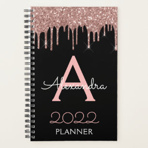 Agenda 2023 Dourado Rosa - Monograma Rosa Bege com Brilho