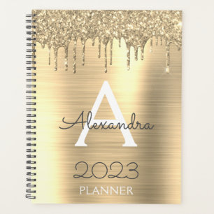 Agenda 2023 Glitter Dourado Brilho Monograma Moderno