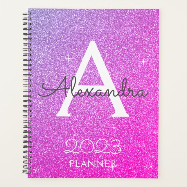 Agenda 2023 Glitter Rosa Roxo Monograma (Frente)