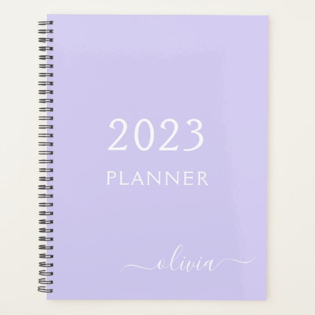 Agenda 2023 Lilás Roxo Monograma Nome Moderno Script (Frente)
