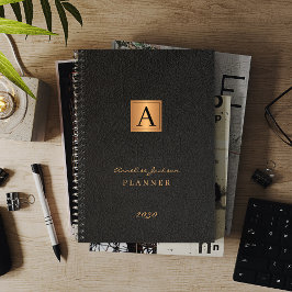 Agenda 2023 Ouro elegante, monograma, preto moderno
