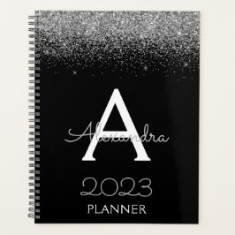 Agenda 2023 Preto Brilhante Glitter Monograma Luxo Modern