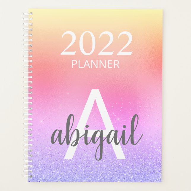 Agenda 2023 Rainbow Pastel Glitter Na moda Monograma Name (Frente)