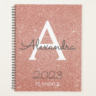 Agenda 2023 Rosa Dourado Blush Rosa Brilho Monograma