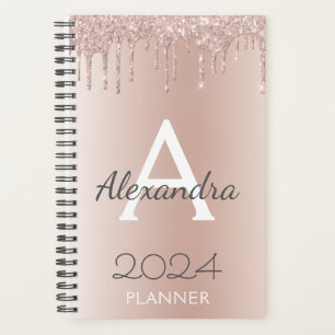 Agenda 2024 Dourado Rosa - Monograma Brilhante Rosa Femin