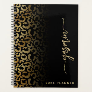 Agenda 2024 Manchas-leopardo Douradas e Pretas Personaliz