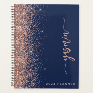 Agenda 2024 Marinho personalizado Brilhante Dourado Rosa 