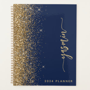 Agenda 2024 Marinho personalizado Brilho Dourado azul