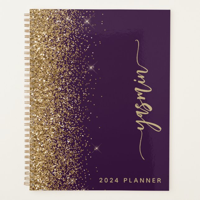 Agenda 2024 Personalizado Glitter Roxo Dourado (Frente)