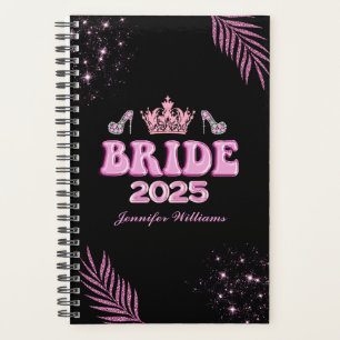 Agenda 2025 noiva, brilho botânico preto rosa